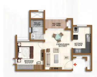 Prestige Suncrest 1 BHK Floor Plan