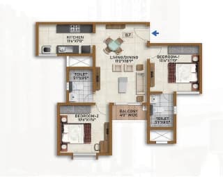 Prestige Siesta 2 BHK Floor Plan