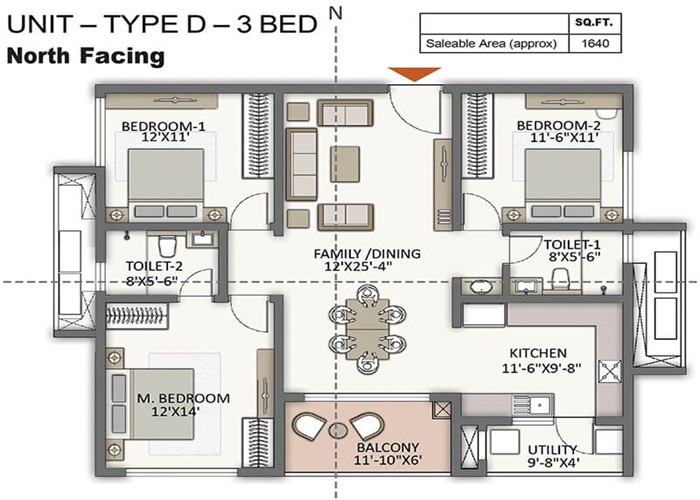 The Prestige City Hyderabad 3 BHK Floor Plan