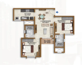 Prestige Primrose Hills 2 BHK Floor Plan